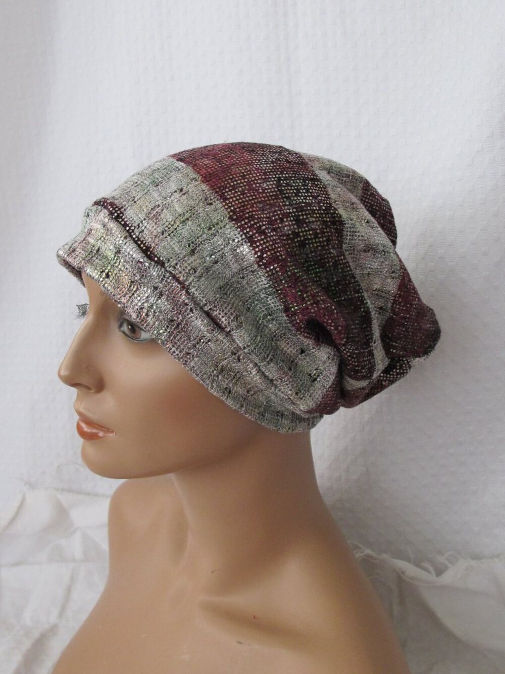Handmade Sparkle Stripe Slouch Beanie